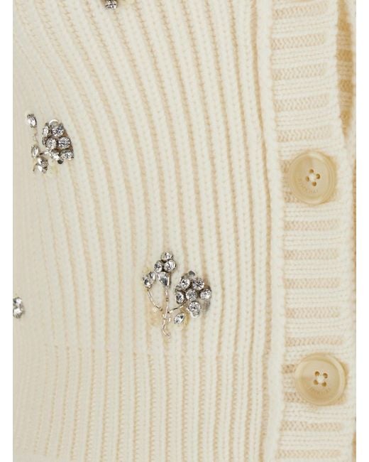 Jonathan Simkhai Natural Cropped Rhinestoned Cardigan With V Neck