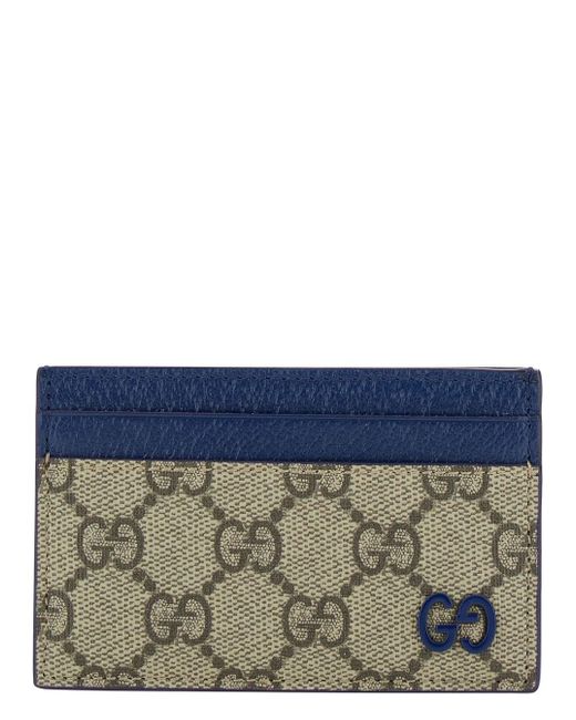 Gucci Blue And Ebony Card-Holder With Gg Detail for men
