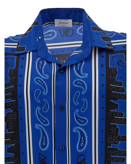 Off-White c/o Virgil Abloh Blue Off- Bandana Print Satin Shirt for men