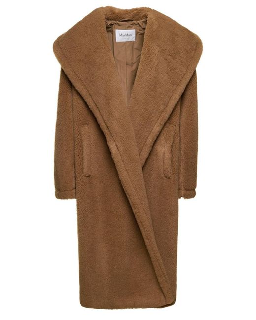 Max Mara Brown 'apogeo' Coat With Wide Hood In Teddy