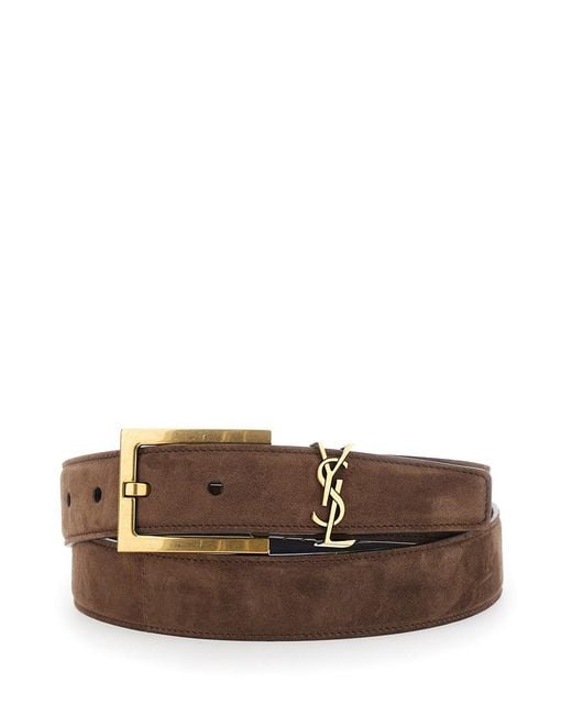Saint Laurent Brown Ysl Belt With Cassandra Logo Detail