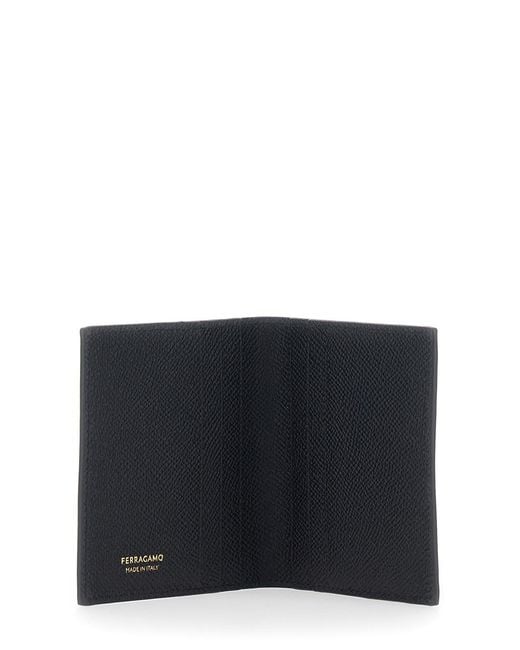 Ferragamo Black 'Micro Gancini' Card Holder Bi-Fold With Logo for men