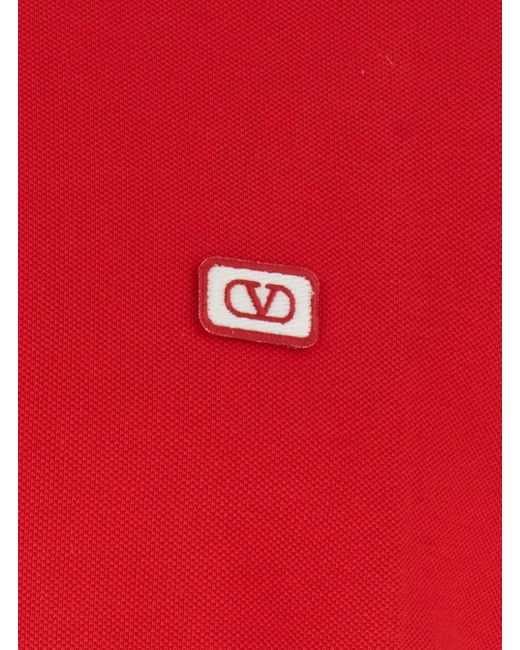 Valentino Red Polo Shirt With Classic Collar With Stirped Detail And for men