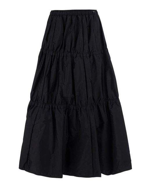 Moncler Blue Midi Skirt With Tone-On-Tone Logo Patch And Ruffles