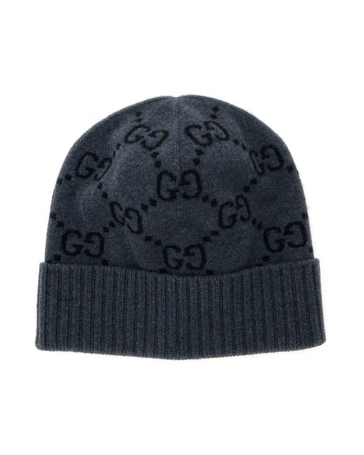 Berretto 'Gg Jacquard' Con Tesa E Risvolto di Gucci in Blue da Uomo