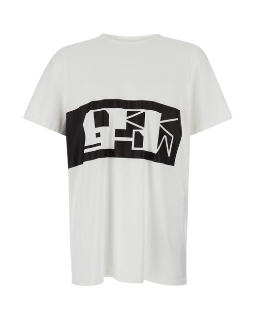 T-Shirt Con Stampa Logo A Contrasto di Rick Owens in White da Uomo