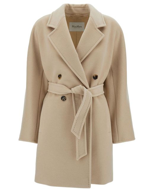 Max Mara Natural Double-Breasted Coat With Matching Belt