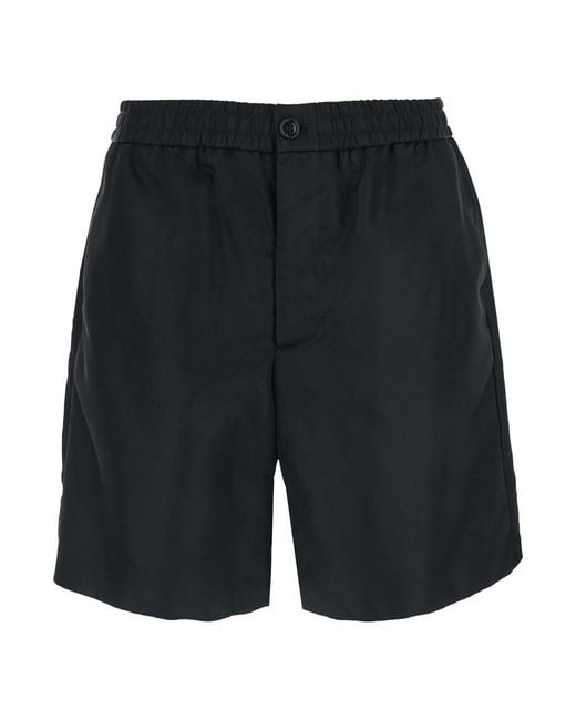 AMI Black Shorts With Elastic Waist And Ami De Coeur Detail On The Back for men