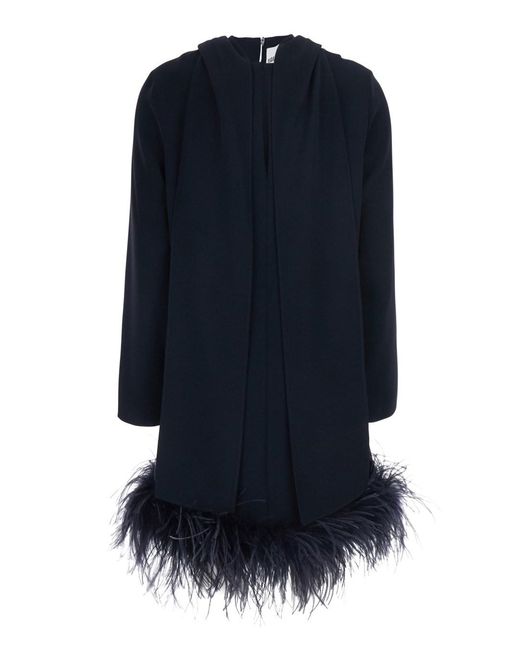 P.A.R.O.S.H. Blue Feathers Dress With Feather Details, Tech Fabric