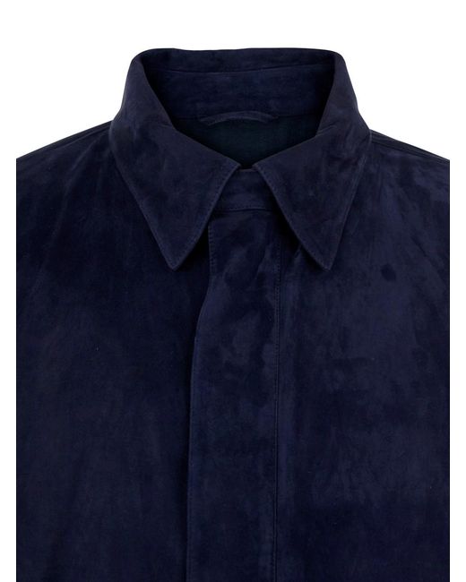 Giorgio Armani Blue Jacket With Hidden Closure On The Front for men