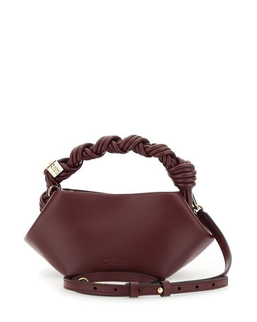 Ganni Purple 'Bou' Bordeaux Mini Handbag With Braided Handle And Removable Shoulder Strap