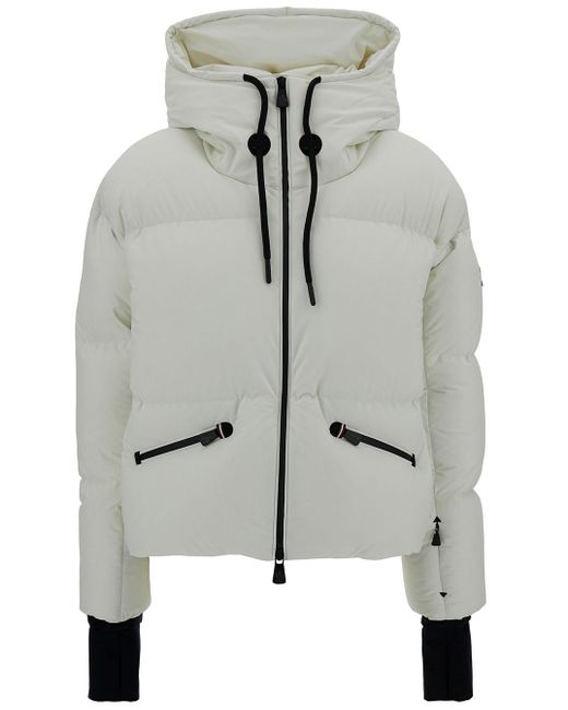 3 MONCLER GRENOBLE Gray Hooded Down Jacket With Contrasting Details In Stretch Polyamide