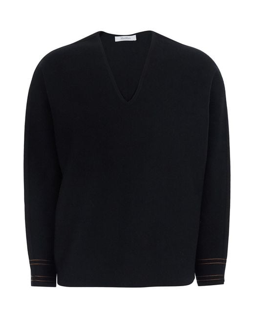 Max Mara Black Long Sleeve V-Neck Top