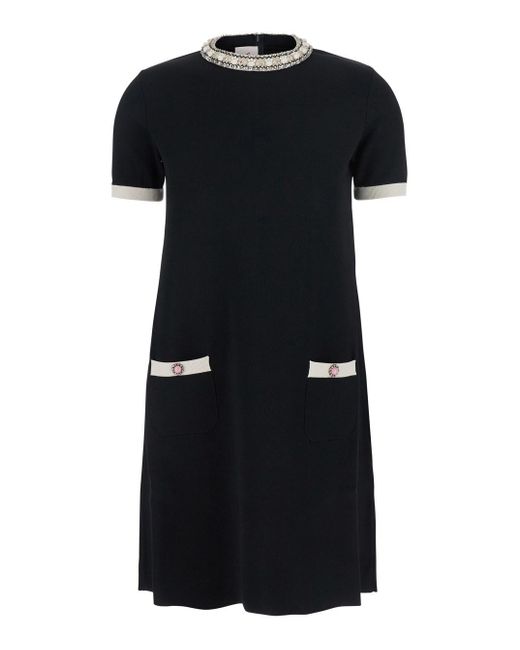 Abito Girocollo Con Decorazione Gioiello Sul Collo di Valentino in Black