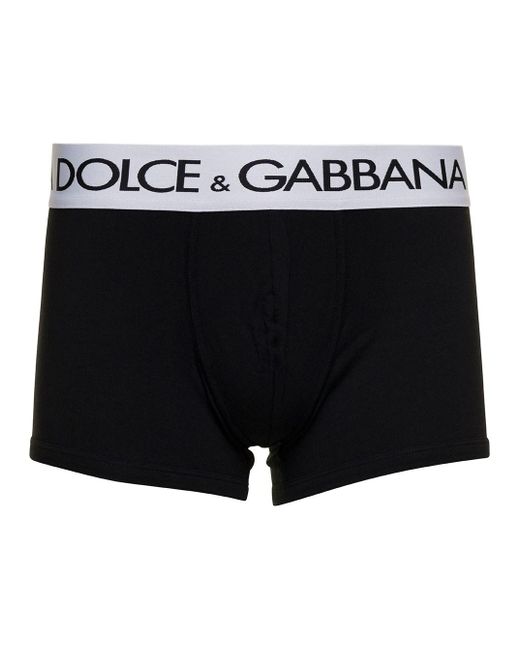 Dolce & Gabbana Black Boxer Briefs With Branded Waistband In Stretch Cotton for men