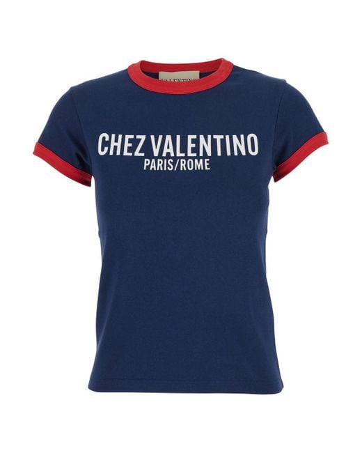 Valentino Blue T-Shirt With Chez Print On The Front