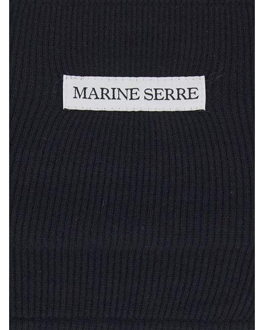 MARINE SERRE Black Sports Bra With Square Neckline And Logo Patch On T