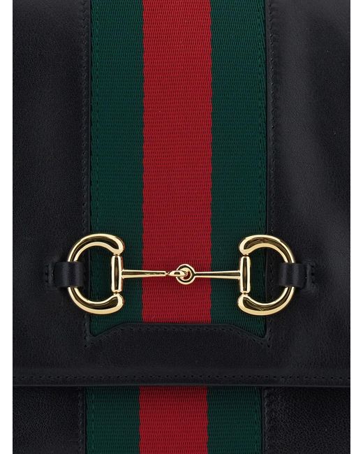 Gucci Black Handbag With Web Detail And Horsebit Plaque On The Front I