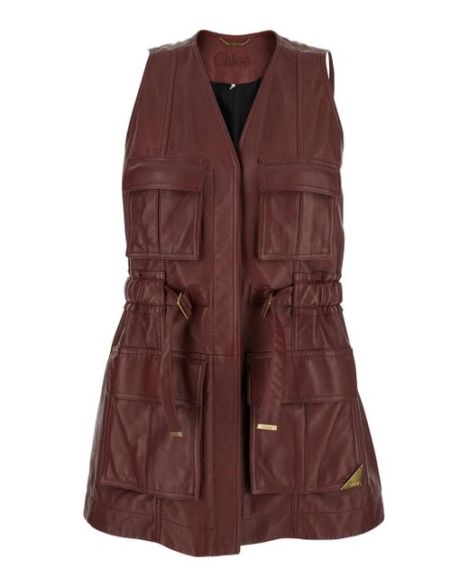 Chloé Brown Chloã Bordeaux Vest With V Neck And Adjustable Belt