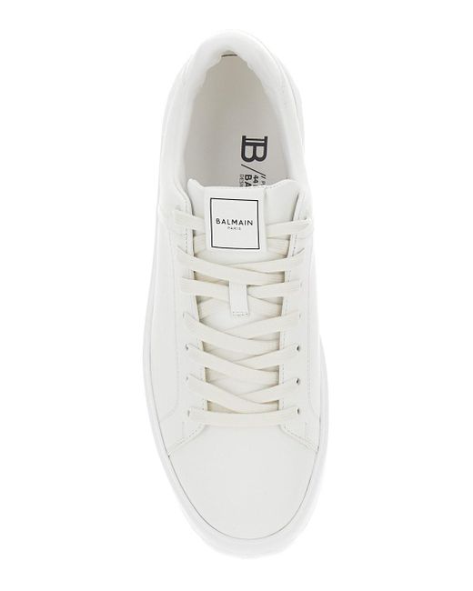 Balmain White 'B-Court' Low Top Sneakers With Logo Patch for men