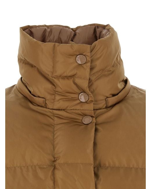 Moncler Brown Down Jacket With Fixed Hood With Buttons And Logo Patch