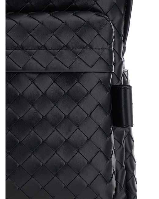 Bottega Veneta Black Backpack With Adjustable Straps And Leather Intre for men