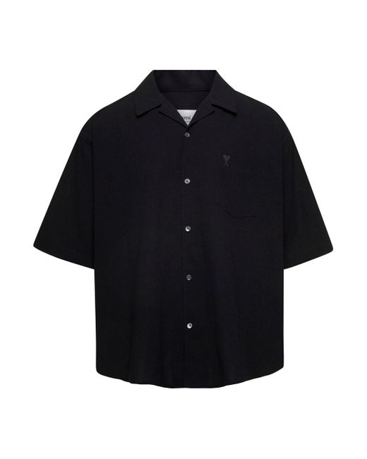 AMI Blue Shirt With Short Sleeves for men