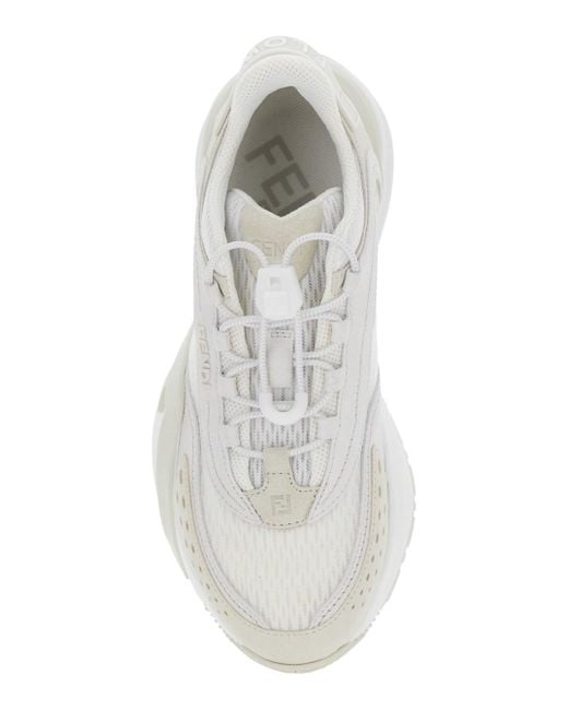 Fendi White 'Flow' Sneakers With Toggle Closure And Logo Lettering On The Side