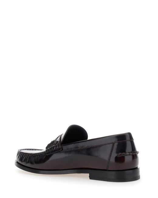 Ferragamo White 'Harry' Dark Burgundy Loafers With Almond Toe And Logo Plaque Detail for men
