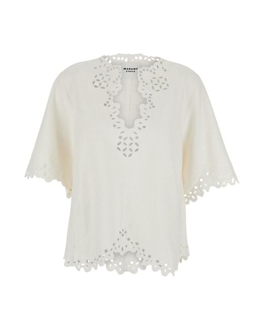 Isabel Marant White 'Shana' Kaftan With Cut-Out Details And Scallop Hem