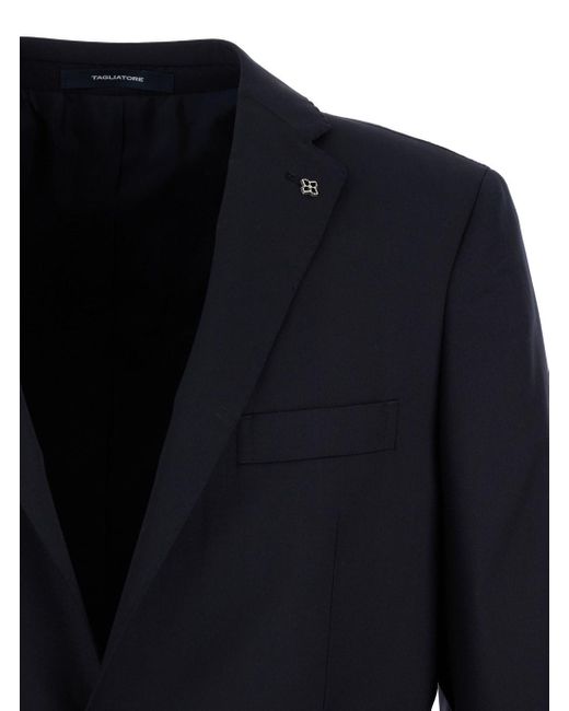Tagliatore Blue Single-Breasted Suit With Logo Pin for men