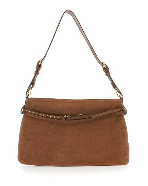 Pinko Brown Shoulder Bag With Strap With Logo Detail On The Front