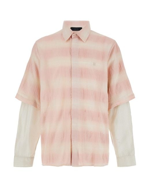 Amiri Pink And Shirt With Double-Layer Sleeves for men