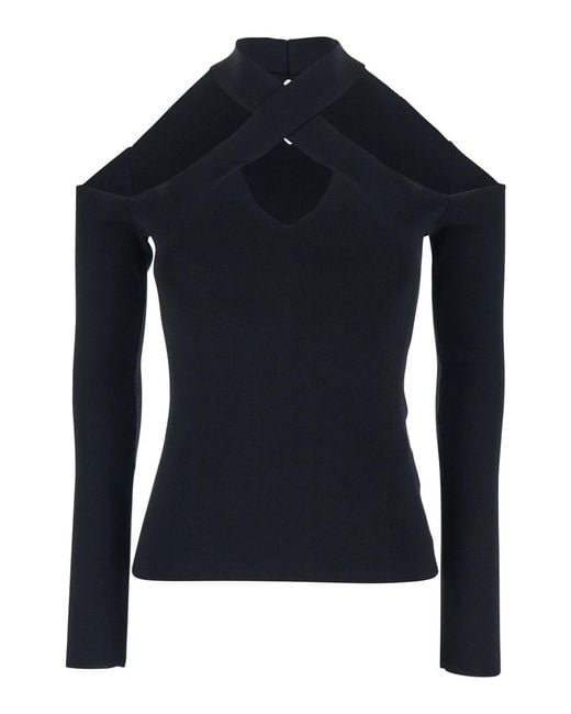 FEDERICA TOSI Blue Crossed Neckline Ribbed Knit Top For