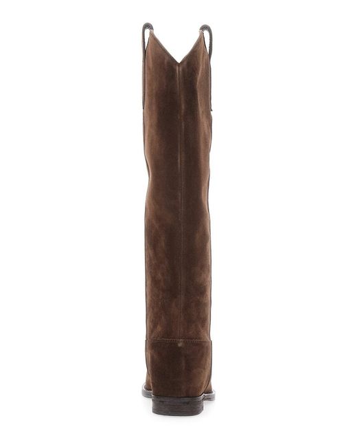 Via Roma 15 Brown Pointed Boots With Western-Style Shaft And Stitching
