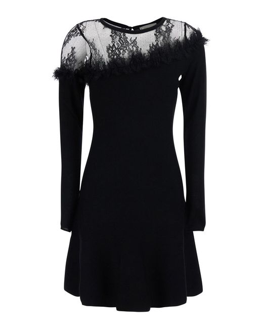 Blumarine Black Dress With Long Sleeves And Round Neckline
