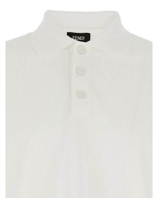Fendi White Polo Zucca Piquet for men