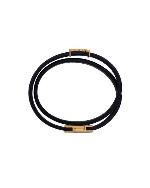 Saint Laurent Black Double Thin Bracelet With Cassandre Plaque On The Front