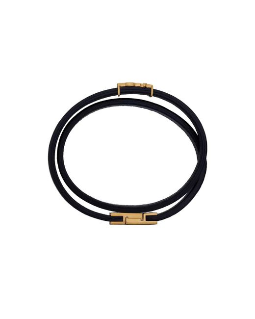 Bracciale A Doppio Giro Con Placca Cassandre Sul Fronte di Saint Laurent in Black