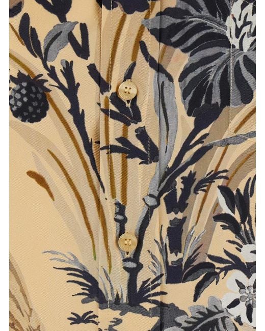 Etro Metallic Shirt With Classic Collar And Floral Print On The Fron