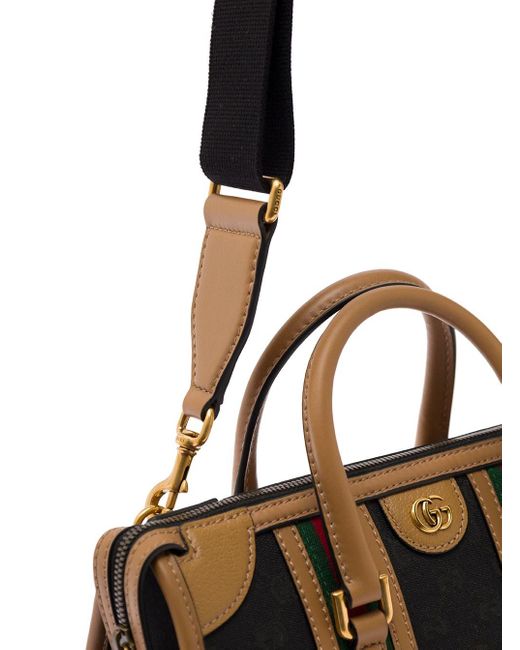 Gucci Black And Brown Large Bauletto In Canvas Woman
