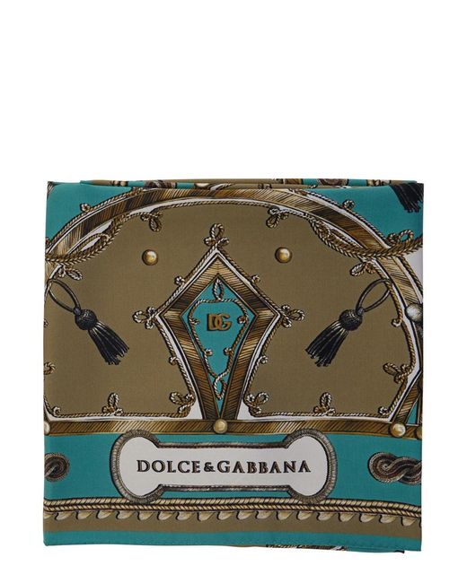 Dolce & Gabbana Green Silk Scarf With All-Over Print And Logo Lettering On The Front For for men