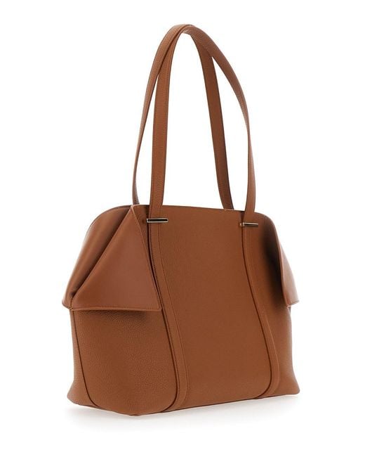 Ferragamo Brown Tote Bag With Folded Sides And Logo Lettering On The Front