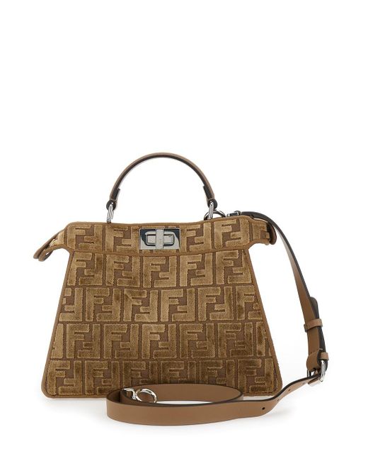 Borsa 'Peekaboo Iseeu Small' Con Motivo Ff All-.Over di Fendi in Brown