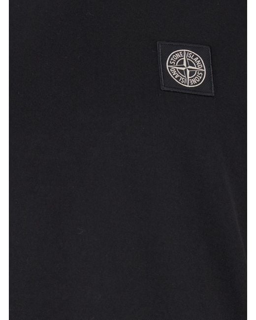 Stone Island Black Crewneck T-Shirt With Logo Patch On The Front for men