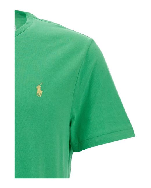 Ralph Lauren Green Crewneck T-Shirt With Pony Embroidery for men
