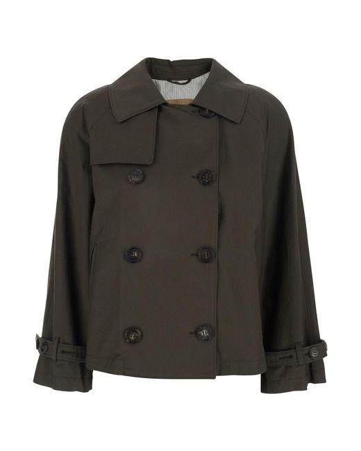 Max Mara Black Short 'Tesoro' Double-Breasted Trench With Classic Coll