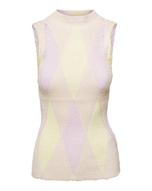 Burberry Pink Sleeveless Top With Argyle Check Pattern