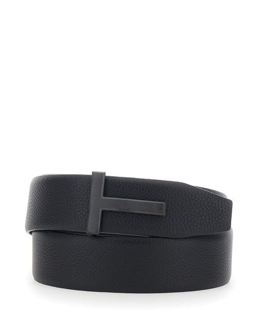 Tom Ford Black 'Icon T' Belt With T-Shaped Buckle for men