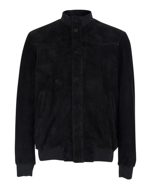 Low Brand Black Jacket With High Collar And Button Closure for men